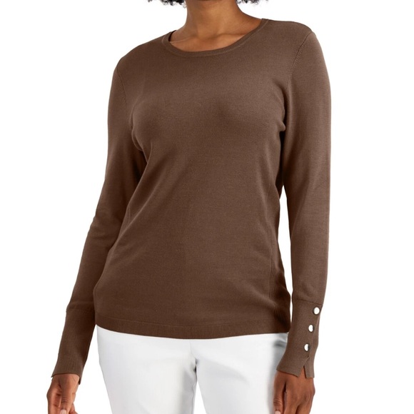 JM Collection Sweaters - RF JM Collection Dark Brown Knit Top with button details  Size Large